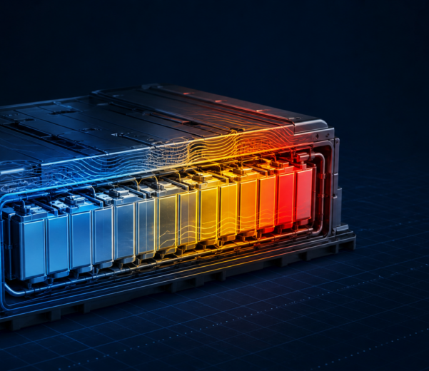 Lithium-ion battery thermal gradient showing battery health and thermal runaway risk